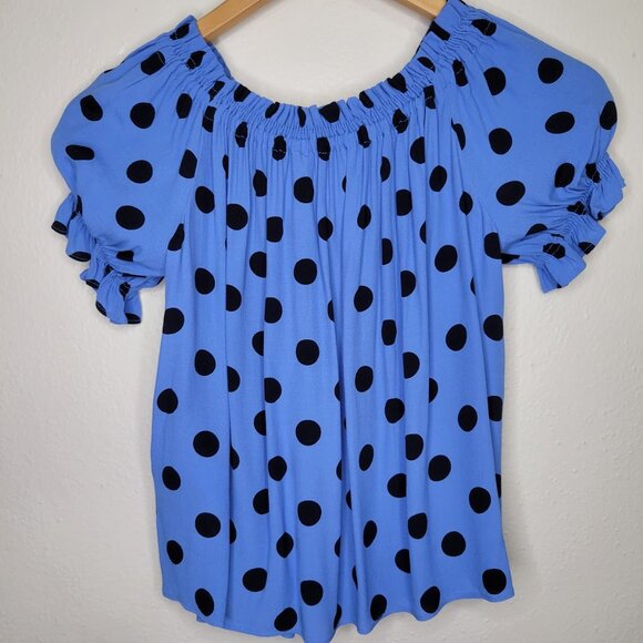 ZARA Blue Polka Dot Off The Shoulder Blouse, Size XS - Picture 3 of 7